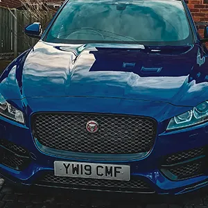 front blue car